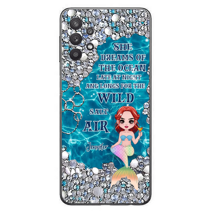 Custom Personalized Mermaid Phone Case - Gift Idea For Ocean Lovers/Mermaid - She Dreams Of The Ocean Late At Night  - Case For iPhone & Samsung