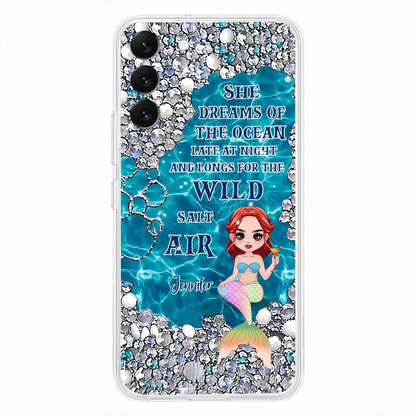 Custom Personalized Mermaid Phone Case - Gift Idea For Ocean Lovers/Mermaid - She Dreams Of The Ocean Late At Night  - Case For iPhone & Samsung