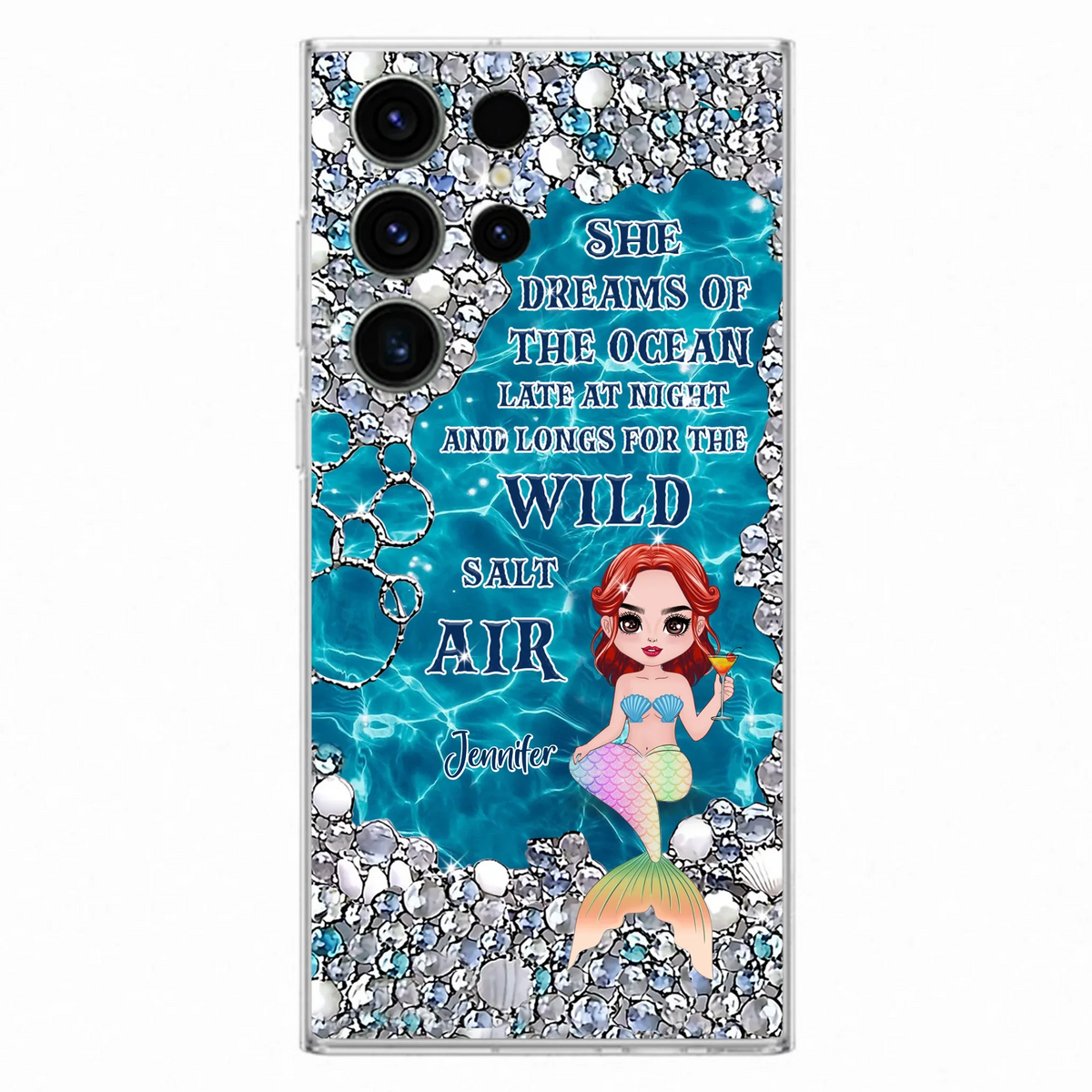 Custom Personalized Mermaid Phone Case - Gift Idea For Ocean Lovers/Mermaid - She Dreams Of The Ocean Late At Night  - Case For iPhone & Samsung