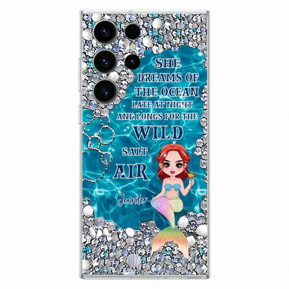 Custom Personalized Mermaid Phone Case - Gift Idea For Ocean Lovers/Mermaid - She Dreams Of The Ocean Late At Night  - Case For iPhone & Samsung