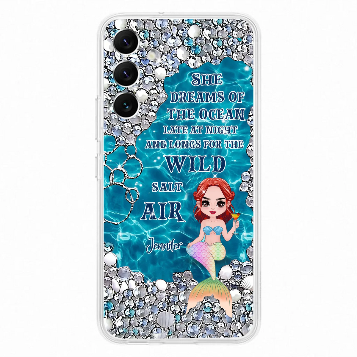 Custom Personalized Mermaid Phone Case - Gift Idea For Ocean Lovers/Mermaid - She Dreams Of The Ocean Late At Night  - Case For iPhone & Samsung