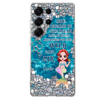Custom Personalized Mermaid Phone Case - Gift Idea For Ocean Lovers/Mermaid - She Dreams Of The Ocean Late At Night  - Case For iPhone & Samsung