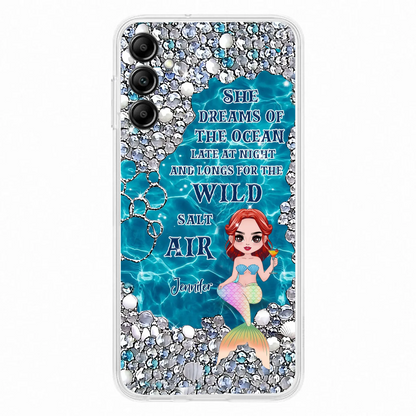 Custom Personalized Mermaid Phone Case - Gift Idea For Ocean Lovers/Mermaid - She Dreams Of The Ocean Late At Night  - Case For iPhone & Samsung