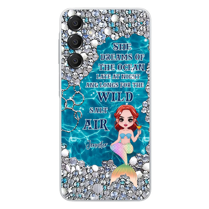 Custom Personalized Mermaid Phone Case - Gift Idea For Ocean Lovers/Mermaid - She Dreams Of The Ocean Late At Night  - Case For iPhone & Samsung