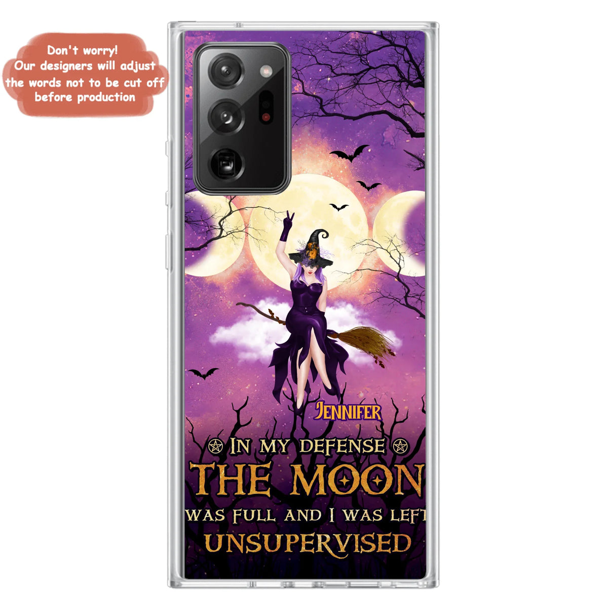 Custom Personalized Witch Riding Broom Phone Case - Halloween Gift Idea For Friends - In My Defense The Moon Was Full And I Was Left Unsupervised - Case For iPhone And Samsung