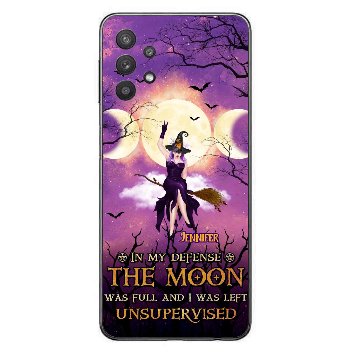 Custom Personalized Witch Riding Broom Phone Case - Halloween Gift Idea For Friends - In My Defense The Moon Was Full And I Was Left Unsupervised - Case For iPhone And Samsung