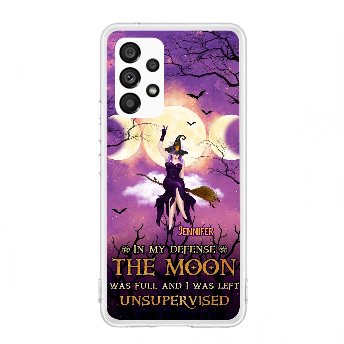 Custom Personalized Witch Riding Broom Phone Case - Halloween Gift Idea For Friends - In My Defense The Moon Was Full And I Was Left Unsupervised - Case For iPhone And Samsung