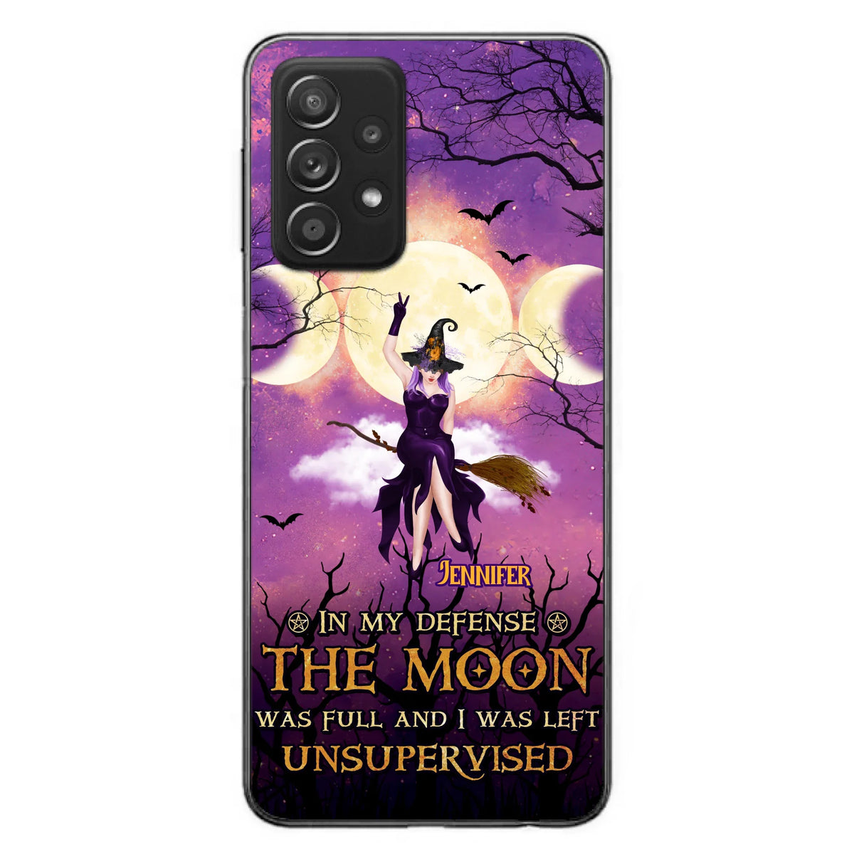 Custom Personalized Witch Riding Broom Phone Case - Halloween Gift Idea For Friends - In My Defense The Moon Was Full And I Was Left Unsupervised - Case For iPhone And Samsung