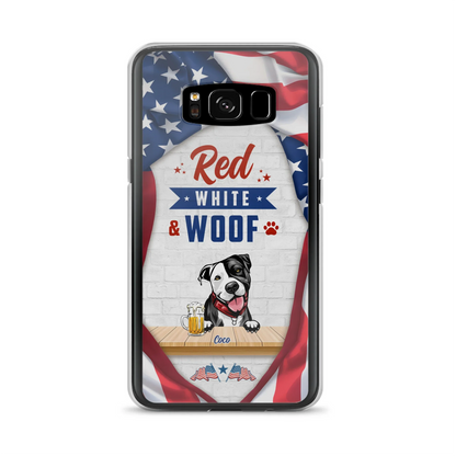 Custom Personalized Dog Phone Case - Gift Idea For Independence Day/ Dog Lover - Red, White & Woof - Case For iPhone And Samsung