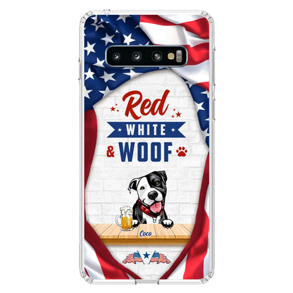 Custom Personalized Dog Phone Case - Gift Idea For Independence Day/ Dog Lover - Red, White & Woof - Case For iPhone And Samsung