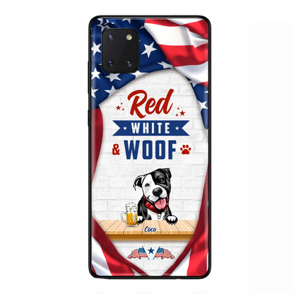 Custom Personalized Dog Phone Case - Gift Idea For Independence Day/ Dog Lover - Red, White & Woof - Case For iPhone And Samsung