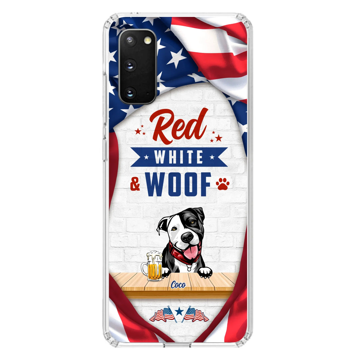 Custom Personalized Dog Phone Case - Gift Idea For Independence Day/ Dog Lover - Red, White & Woof - Case For iPhone And Samsung