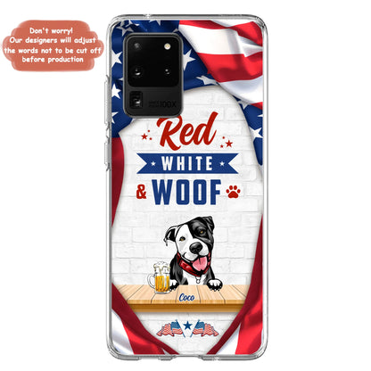 Custom Personalized Dog Phone Case - Gift Idea For Independence Day/ Dog Lover - Red, White & Woof - Case For iPhone And Samsung