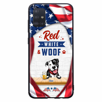 Custom Personalized Dog Phone Case - Gift Idea For Independence Day/ Dog Lover - Red, White & Woof - Case For iPhone And Samsung