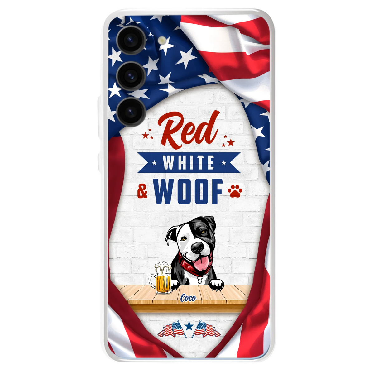 Custom Personalized Dog Phone Case - Gift Idea For Independence Day/ Dog Lover - Red, White & Woof - Case For iPhone And Samsung