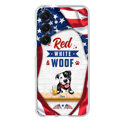 Custom Personalized Dog Phone Case - Gift Idea For Independence Day/ Dog Lover - Red, White & Woof - Case For iPhone And Samsung