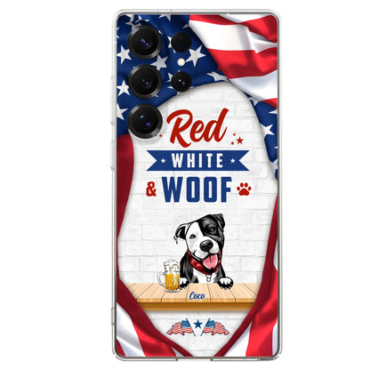 Custom Personalized Dog Phone Case - Gift Idea For Independence Day/ Dog Lover - Red, White & Woof - Case For iPhone And Samsung