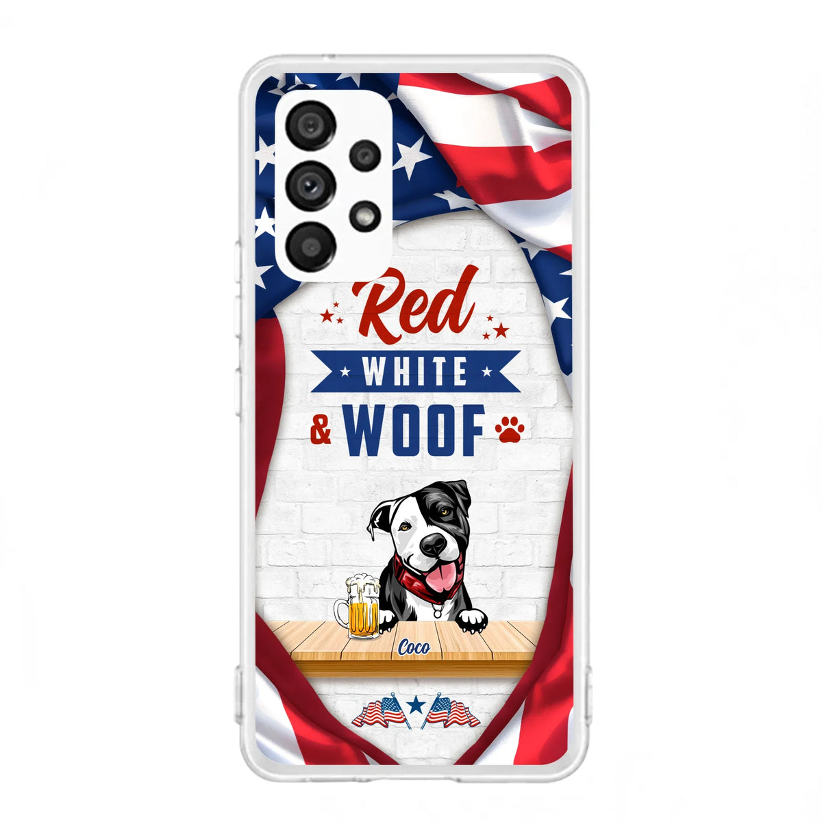 Custom Personalized Dog Phone Case - Gift Idea For Independence Day/ Dog Lover - Red, White & Woof - Case For iPhone And Samsung