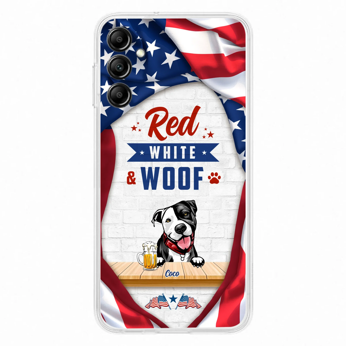 Custom Personalized Dog Phone Case - Gift Idea For Independence Day/ Dog Lover - Red, White & Woof - Case For iPhone And Samsung