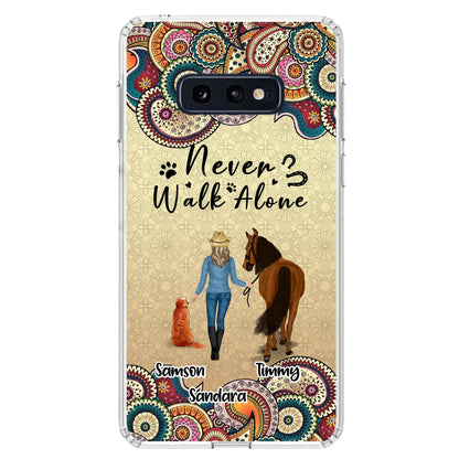 Custom Personalized Horse And Dog Phone Case - Upto 2 Dogs - Gift Idea For Horse/Dog Lovers - Never Walk Alone - Case For iPhone/Samsung