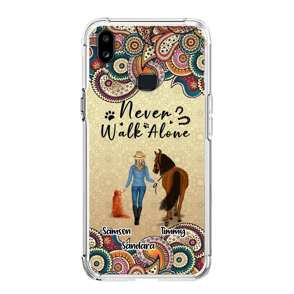 Custom Personalized Horse And Dog Phone Case - Upto 2 Dogs - Gift Idea For Horse/Dog Lovers - Never Walk Alone - Case For iPhone/Samsung