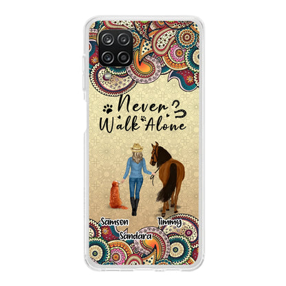 Custom Personalized Horse And Dog Phone Case - Upto 2 Dogs - Gift Idea For Horse/Dog Lovers - Never Walk Alone - Case For iPhone/Samsung