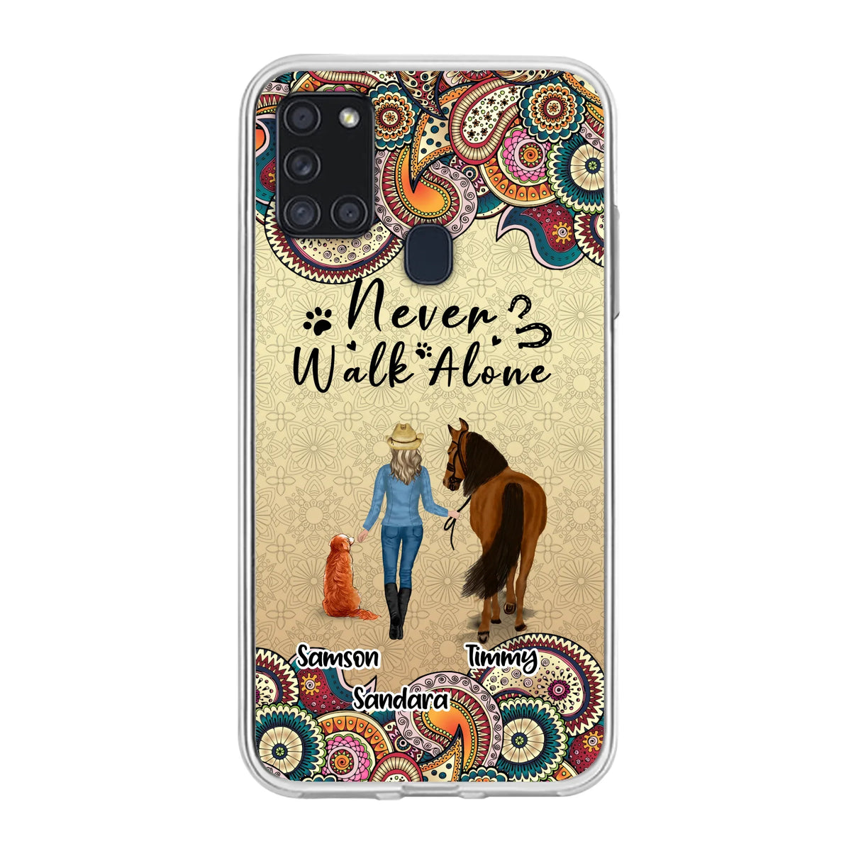 Custom Personalized Horse And Dog Phone Case - Upto 2 Dogs - Gift Idea For Horse/Dog Lovers - Never Walk Alone - Case For iPhone/Samsung