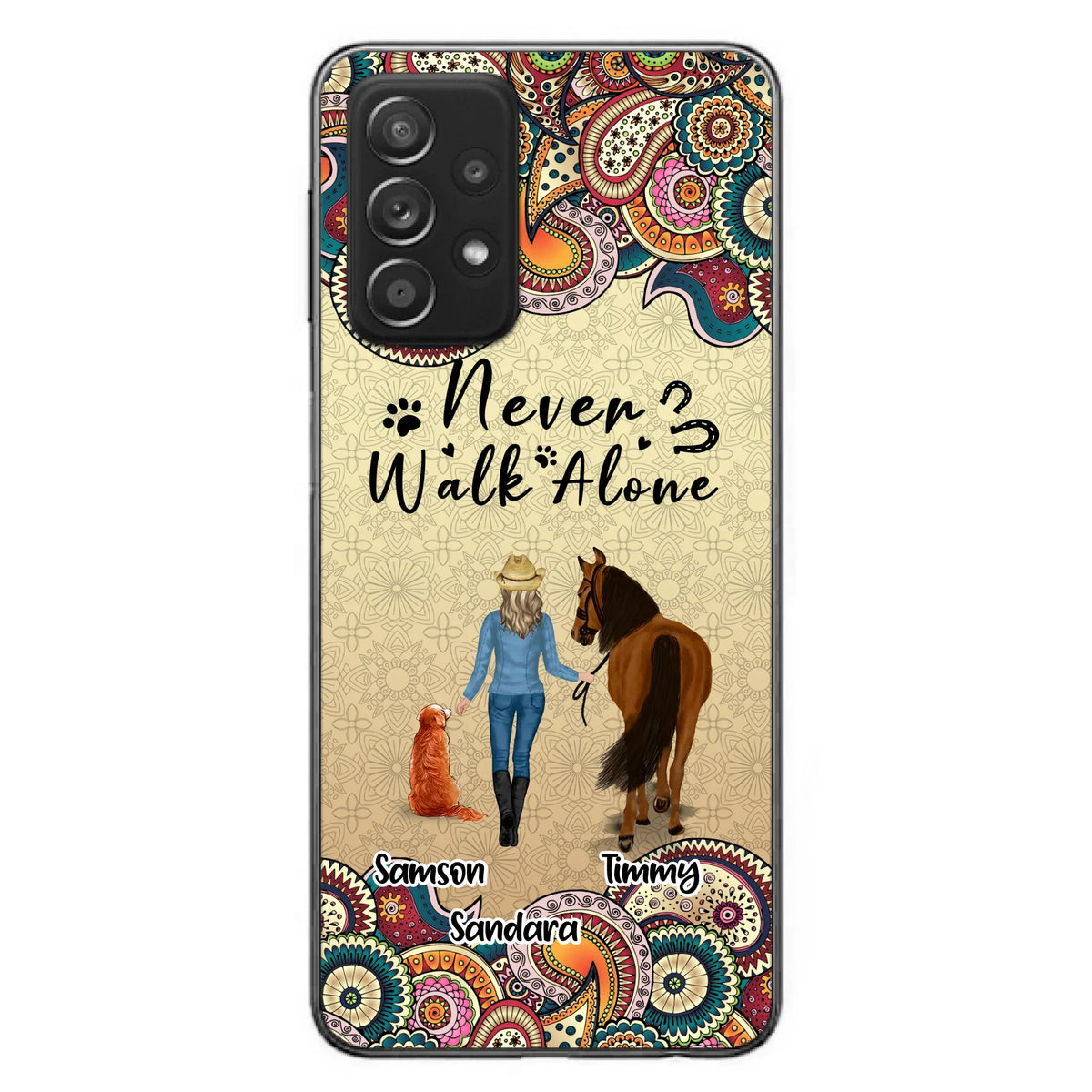 Custom Personalized Horse And Dog Phone Case - Upto 2 Dogs - Gift Idea For Horse/Dog Lovers - Never Walk Alone - Case For iPhone/Samsung