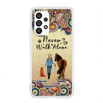 Custom Personalized Horse And Dog Phone Case - Upto 2 Dogs - Gift Idea For Horse/Dog Lovers - Never Walk Alone - Case For iPhone/Samsung