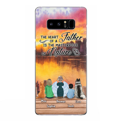 Custom Personalized Father Fishing Phone Case - Father With Up to 2 Kids And 2 Pets - Gift Idea For Father/ Fishing Lover - The Heart Of A Father Is The Masterpiece Of Nature - Case For iPhone And Samsung