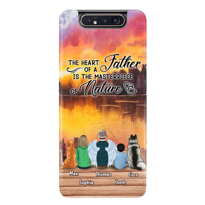 Custom Personalized Father Fishing Phone Case - Father With Up to 2 Kids And 2 Pets - Gift Idea For Father/ Fishing Lover - The Heart Of A Father Is The Masterpiece Of Nature - Case For iPhone And Samsung