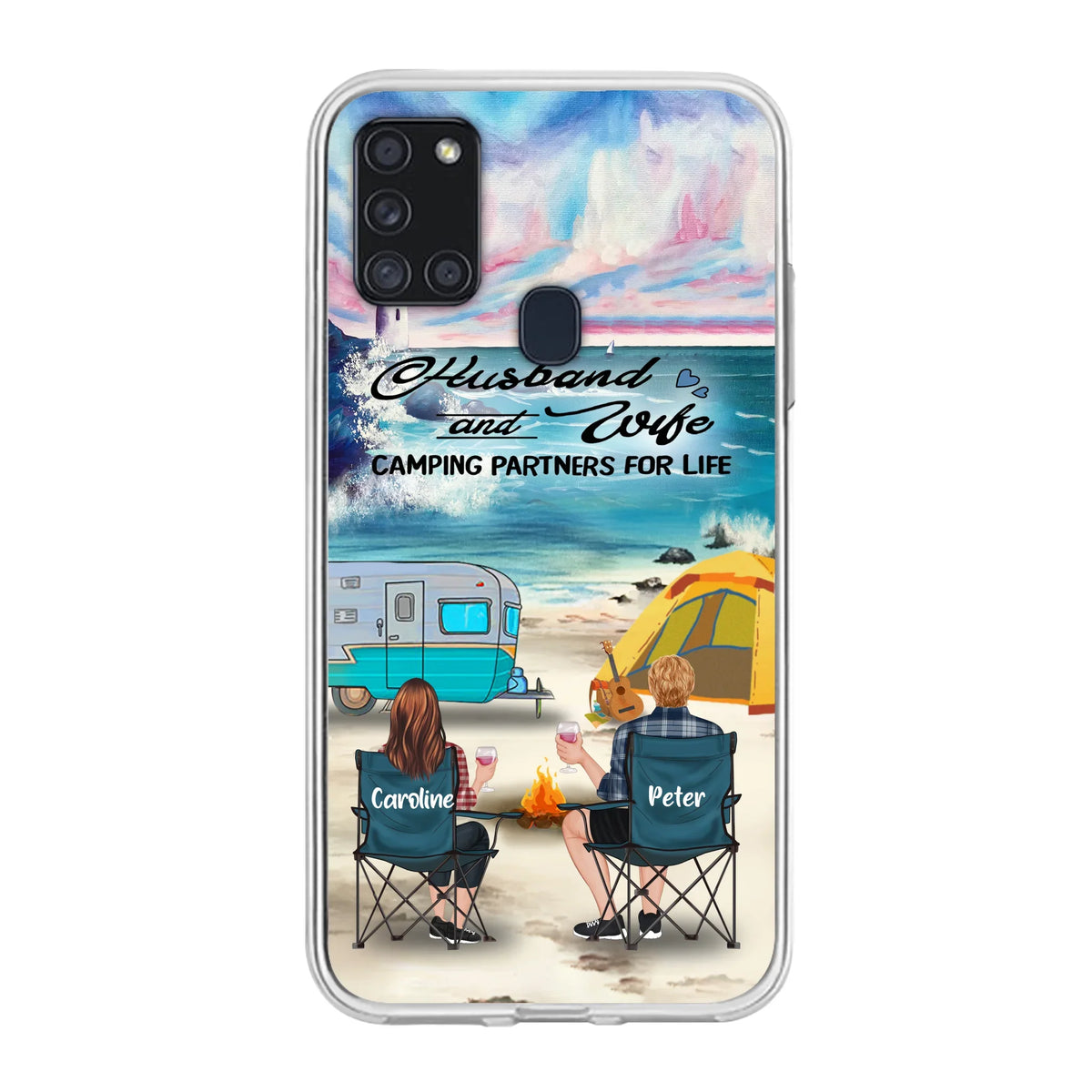 Custom Personalized Beach Camping Phone Case - Couple/ Parents With Upto 3 Kids And 3 Pets - Gift Idea For Camping Lover - Case For iPhone And Samsung