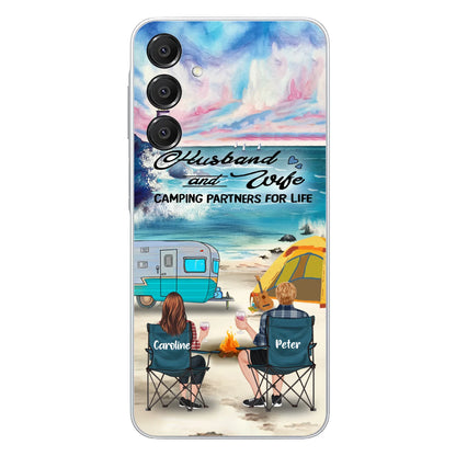 Custom Personalized Beach Camping Phone Case - Couple/ Parents With Upto 3 Kids And 3 Pets - Gift Idea For Camping Lover - Case For iPhone And Samsung