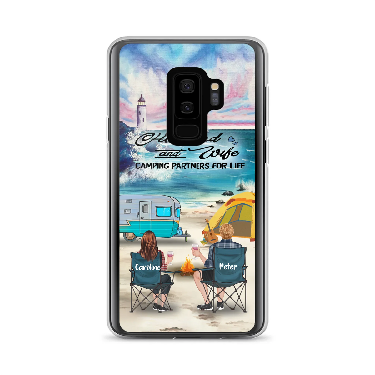 Custom Personalized Beach Camping Phone Case - Couple/ Parents With Upto 3 Kids And 3 Pets - Gift Idea For Camping Lover - Case For iPhone And Samsung