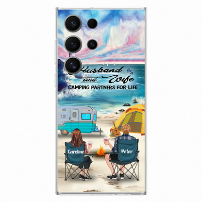 Custom Personalized Beach Camping Phone Case - Couple/ Parents With Upto 3 Kids And 3 Pets - Gift Idea For Camping Lover - Case For iPhone And Samsung