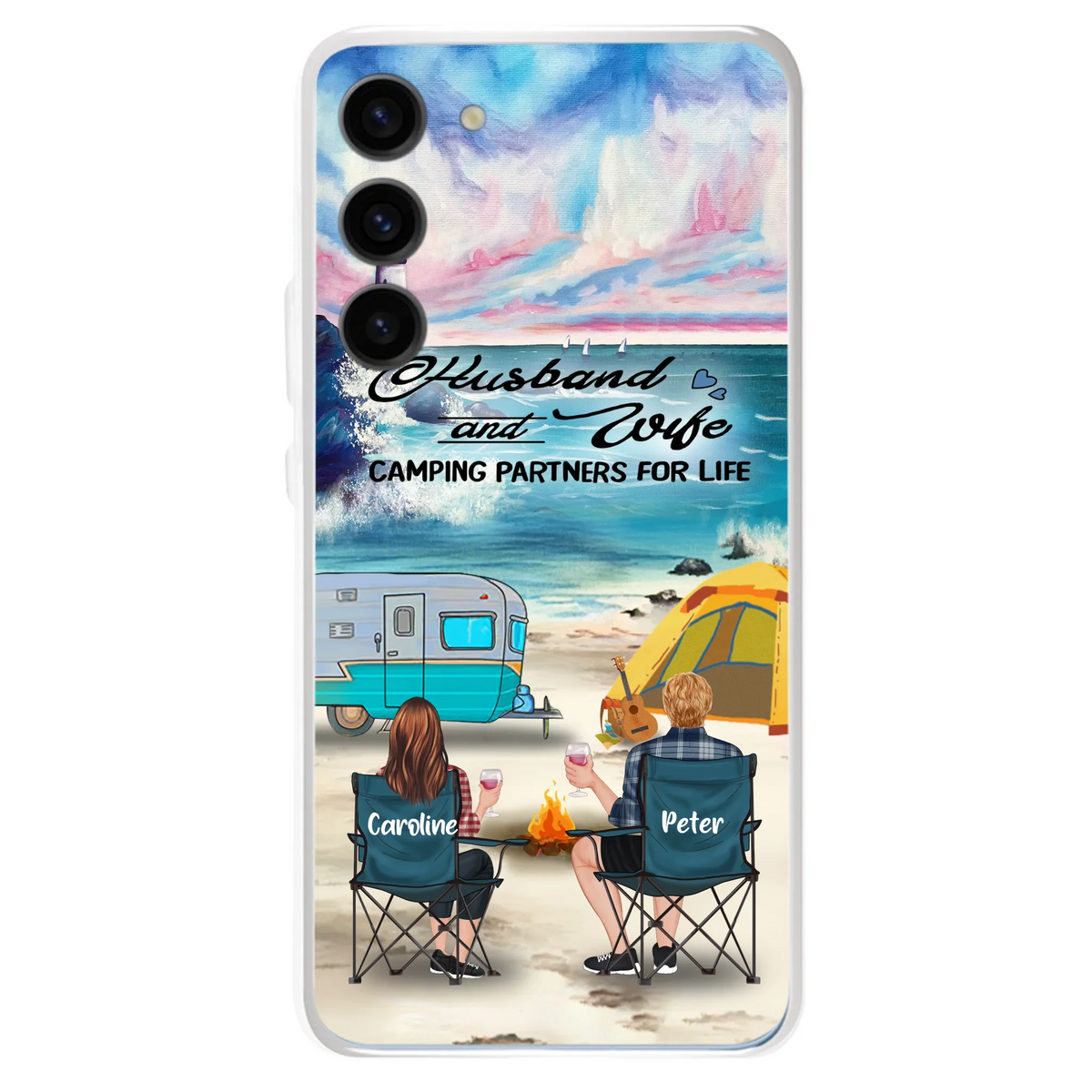 Custom Personalized Beach Camping Phone Case - Couple/ Parents With Upto 3 Kids And 3 Pets - Gift Idea For Camping Lover - Case For iPhone And Samsung