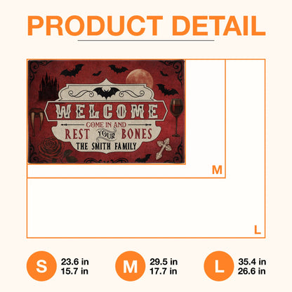 Personalized Horror Doormat - Halloween Gift Idea For Family - Welcome Come In And Rest Your Bones