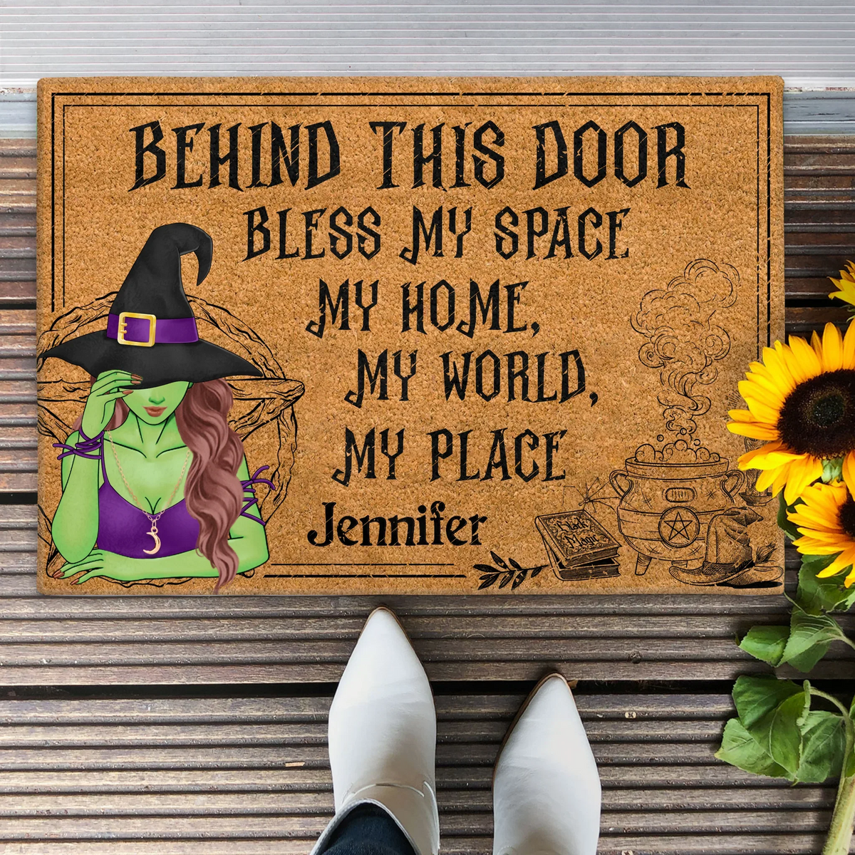 Personalized Witch Doormat - Halloween Gift Idea For Witch Lover - Behind This Door Bless My Space My Home My World My Place