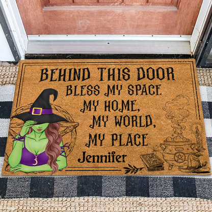 Personalized Witch Doormat - Halloween Gift Idea For Witch Lover - Behind This Door Bless My Space My Home My World My Place