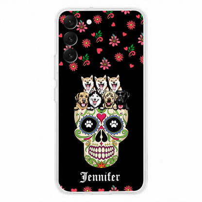 Custom Personalized Sugar Skull Pets Phone Case - Gift for Dog/Cat Lovers - Up to 7 Pets