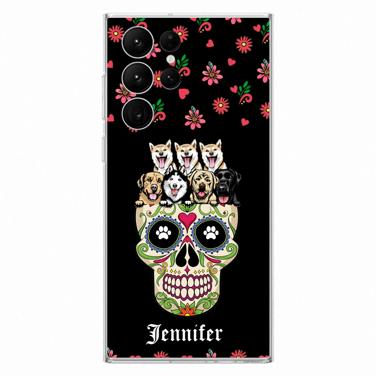 Custom Personalized Sugar Skull Pets Phone Case - Gift for Dog/Cat Lovers - Up to 7 Pets
