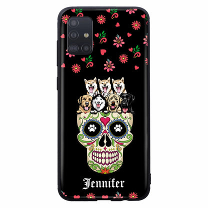 Custom Personalized Sugar Skull Pets Phone Case - Gift for Dog/Cat Lovers - Up to 7 Pets