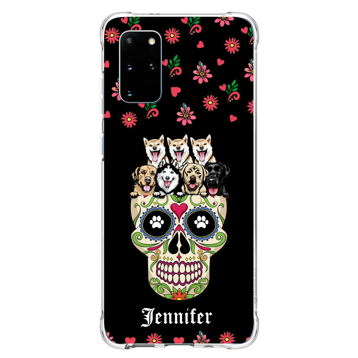 Custom Personalized Sugar Skull Pets Phone Case - Gift for Dog/Cat Lovers - Up to 7 Pets