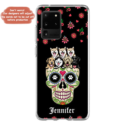 Custom Personalized Sugar Skull Pets Phone Case - Gift for Dog/Cat Lovers - Up to 7 Pets