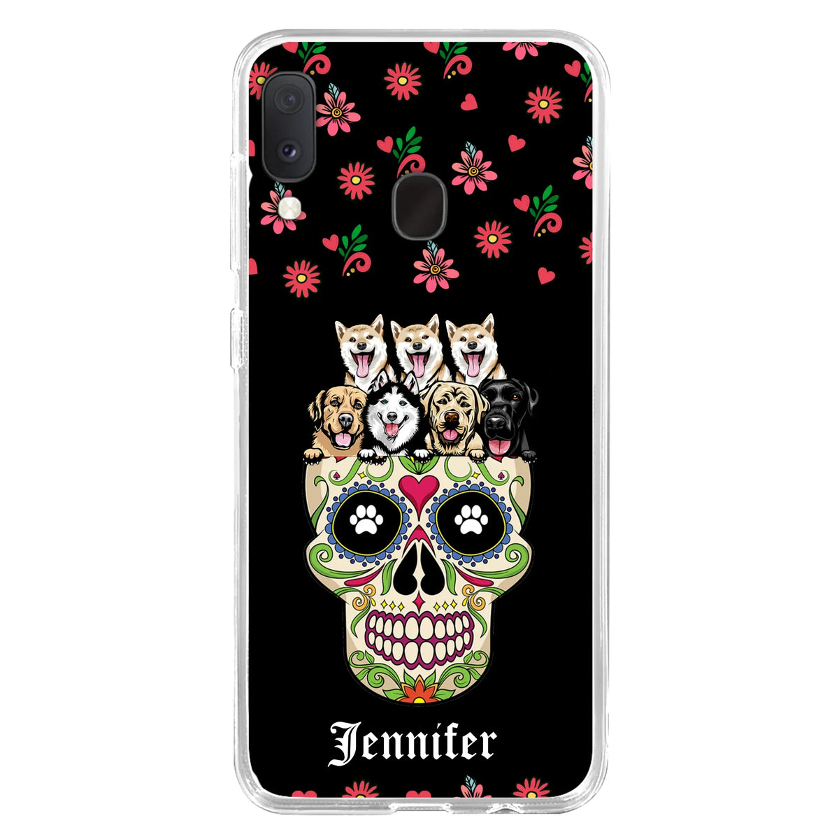 Custom Personalized Sugar Skull Pets Phone Case - Gift for Dog/Cat Lovers - Up to 7 Pets