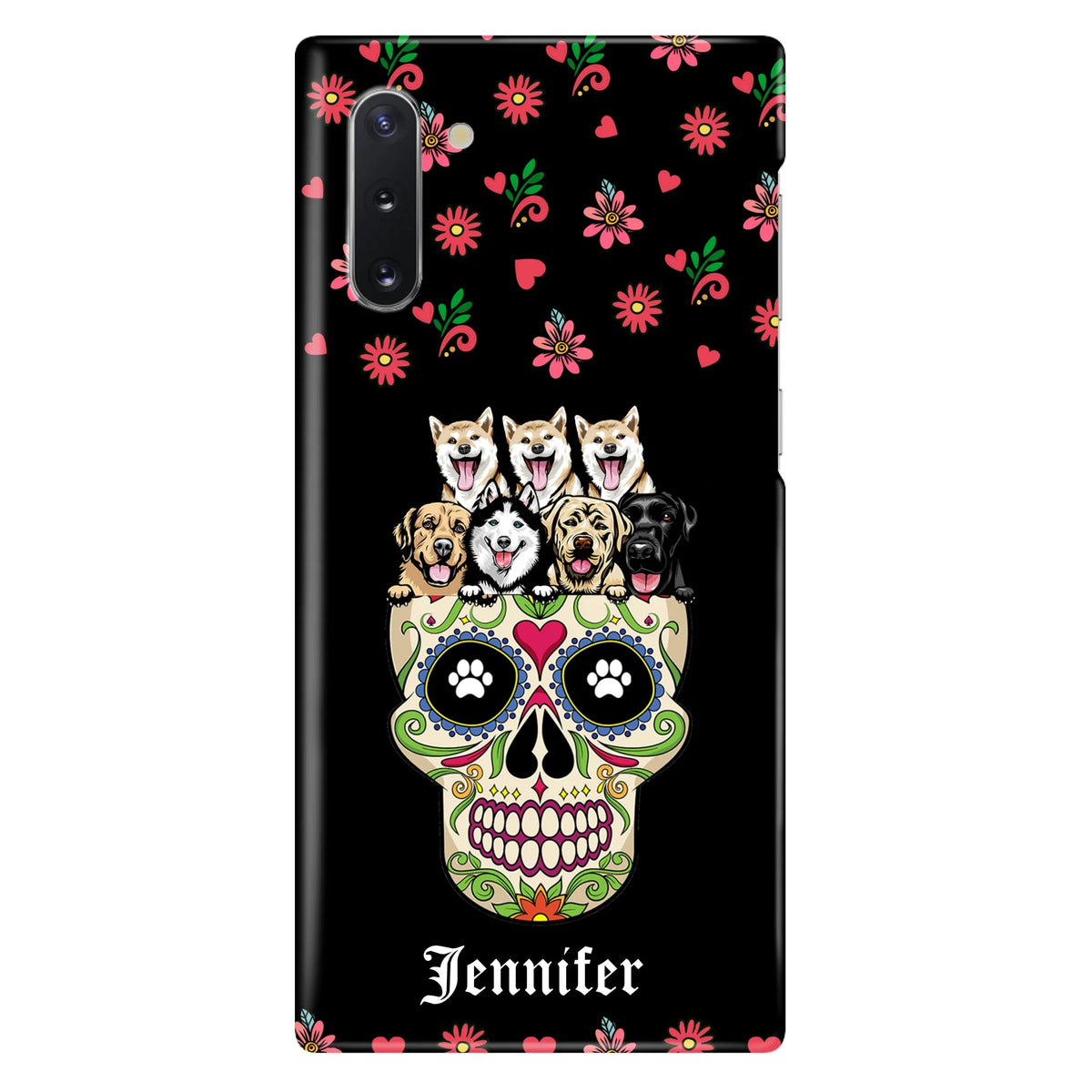 Custom Personalized Sugar Skull Pets Phone Case - Gift for Dog/Cat Lovers - Up to 7 Pets