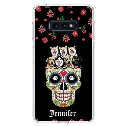 Custom Personalized Sugar Skull Pets Phone Case - Gift for Dog/Cat Lovers - Up to 7 Pets