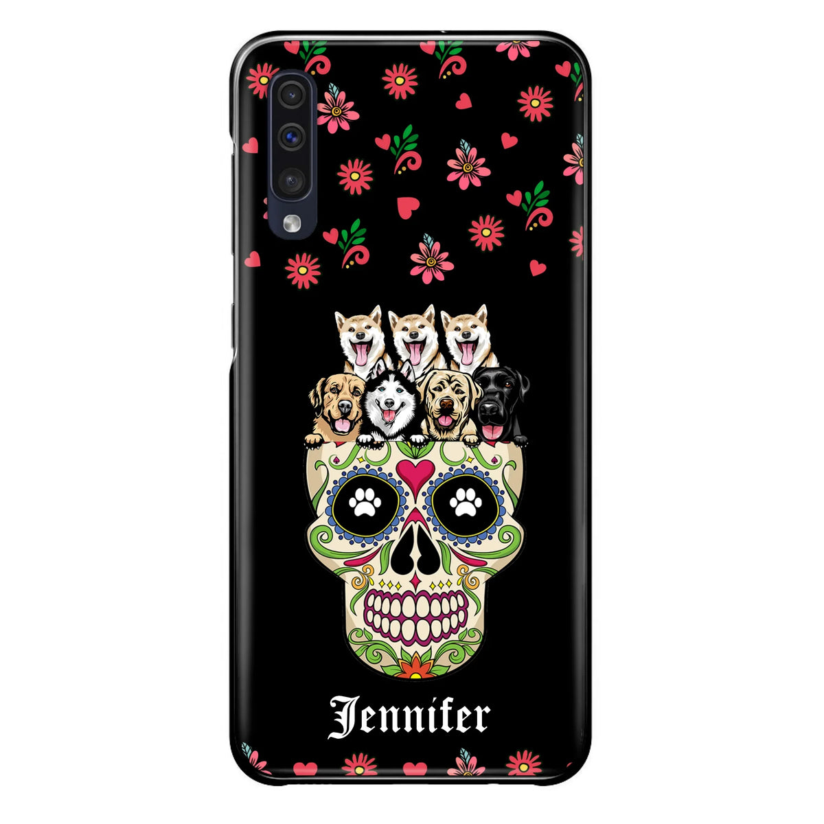 Custom Personalized Sugar Skull Pets Phone Case - Gift for Dog/Cat Lovers - Up to 7 Pets