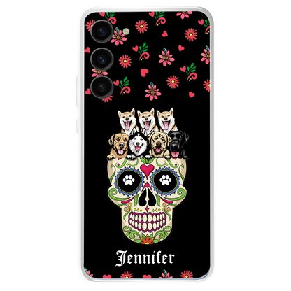 Custom Personalized Sugar Skull Pets Phone Case - Gift for Dog/Cat Lovers - Up to 7 Pets