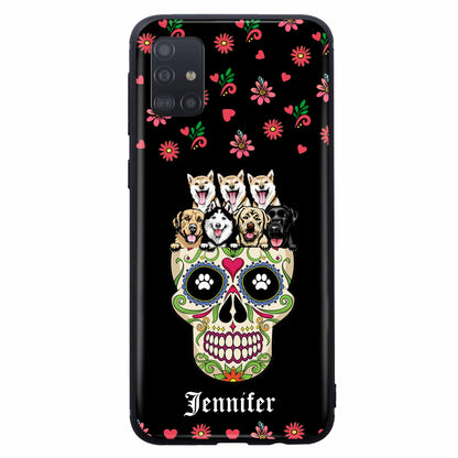 Custom Personalized Sugar Skull Pets Phone Case - Gift for Dog/Cat Lovers - Up to 7 Pets